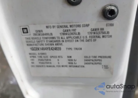 2000 Chevrolet Silverado 1500 из США, поврежденный, VIN 1GCEK14V4YE424839